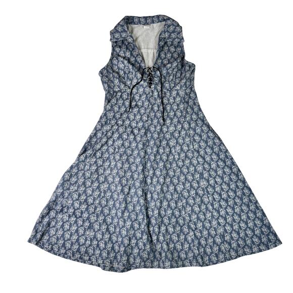American Vintage Dresses & Skirts - VTG Paisley Farmhouse Dress Blue White Women's 8 Prairie Cottagecore Country 90s